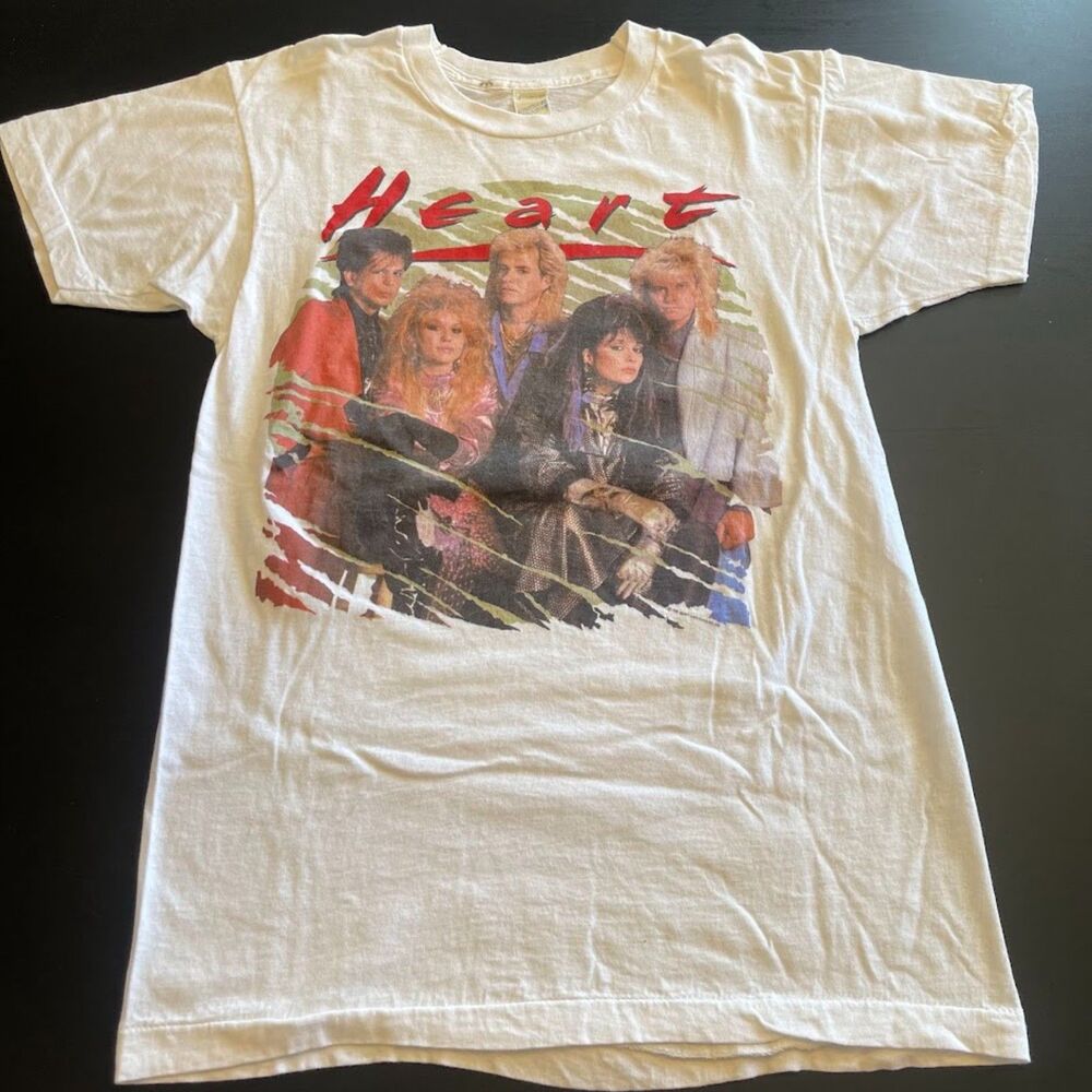 Vintage Heart Band 1985–86 World Tour Concert T-Shirt White Large Single Stitch